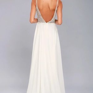 White Beaded Rhinestone Maxi Dress